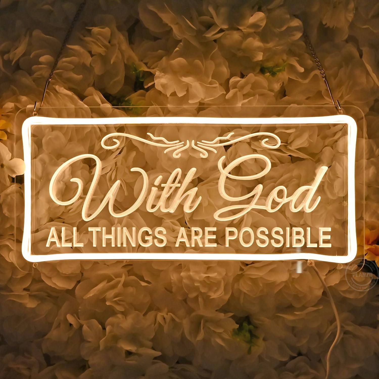 Planzo Led Neon Sign Light With God All Things Are Possible Bedroom Kids Room Wall Sign Decor Pray Wedding Birthday Christmas Party Light Up Sign Gifts USB 15.7"x7.5"