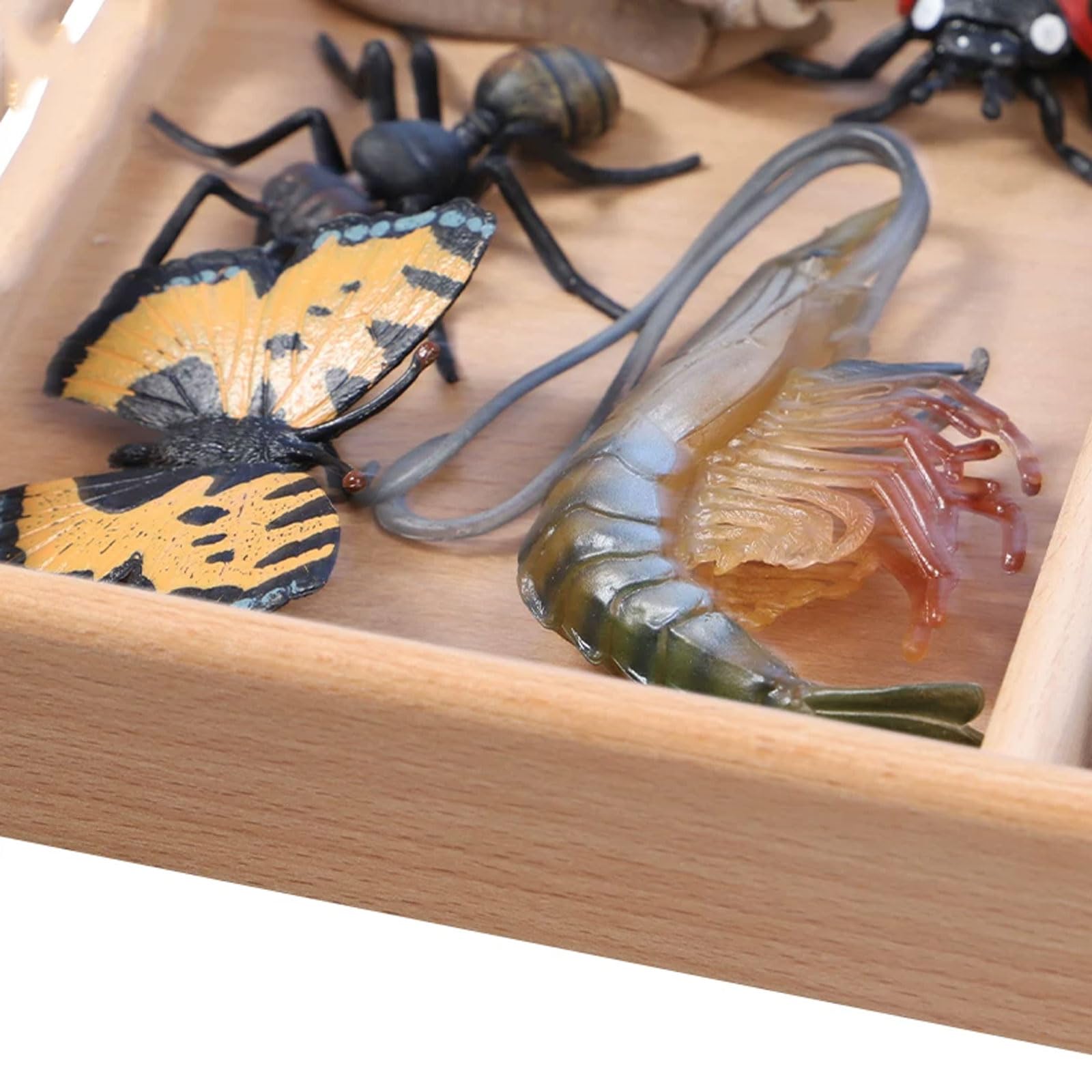 Zestaw Zabawek do Klasyfikacji Zwierząt Montessori, Realistyczne Miniaturowe Figurki Zwierząt z Drewnianą Tacą do Sortowania (10 szt.)