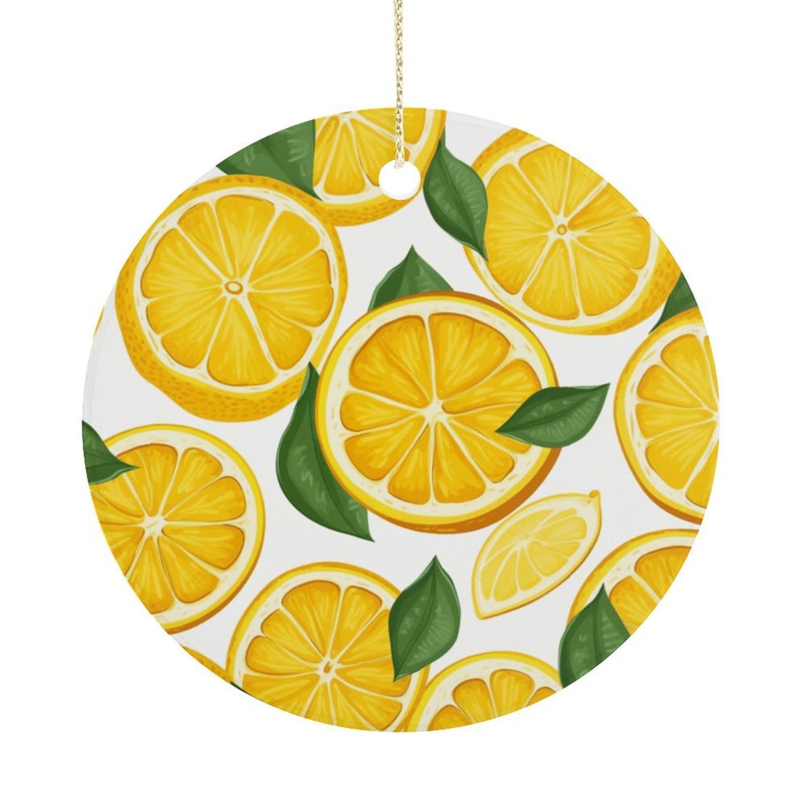 Lemon Fruit Pattern Christmas Ornaments Colorful Round Ceramic Ornament Christmas Hanging Decor Christmas Tree Decorations Xmas Keepsake for Women Men Xmas Holiday Party
