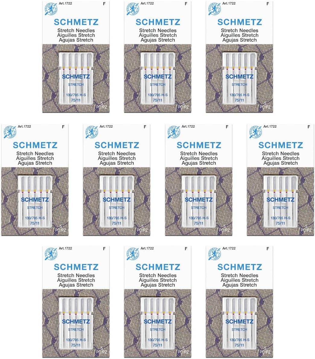 SCHMETZ Stretch Sewing Machine Needles - Precision Needles, Size 75/11, 5-Needle Cards, Pack of 10