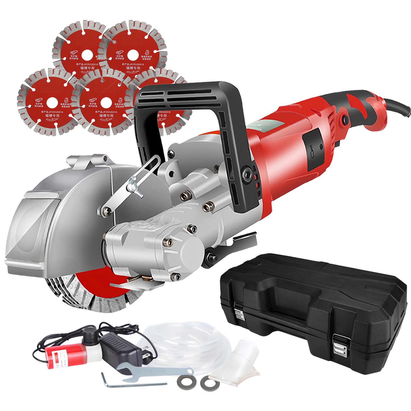 Rozadora de Pared 4000W Fresadora de Muro 7500u / Min Amoladora Eléctricas Máquina Ranurada con Discos de Corte Diamante (5 pcs 125mm),Red