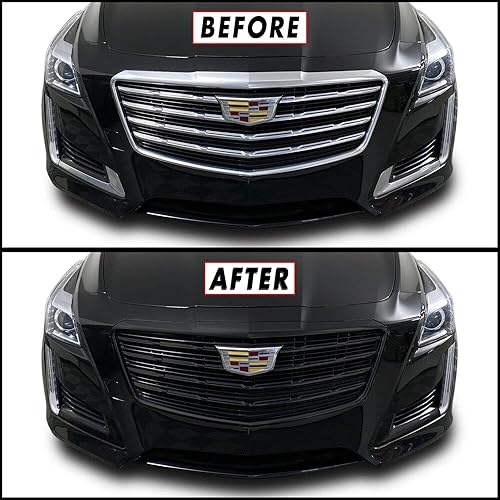 SlickMod Revestimiento de vinilo opaco cromado para parachoques delantero Cadillac CTS 2015-2019 (1. kit completo de moldura frontal, negro