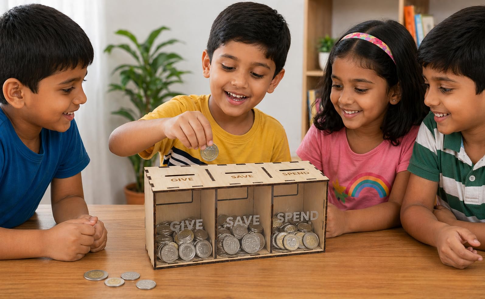 MeeCraft Give Save Spend Wooden Money Saving Coin Bank - Educational Wooden Money Box with Labels for Smart Money Habits, 21x9.5x7.5cm, Beige.-image-40