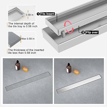 Linear Shower Drain - 36 Inch Brushed Nickel, with Tile Insert Panels