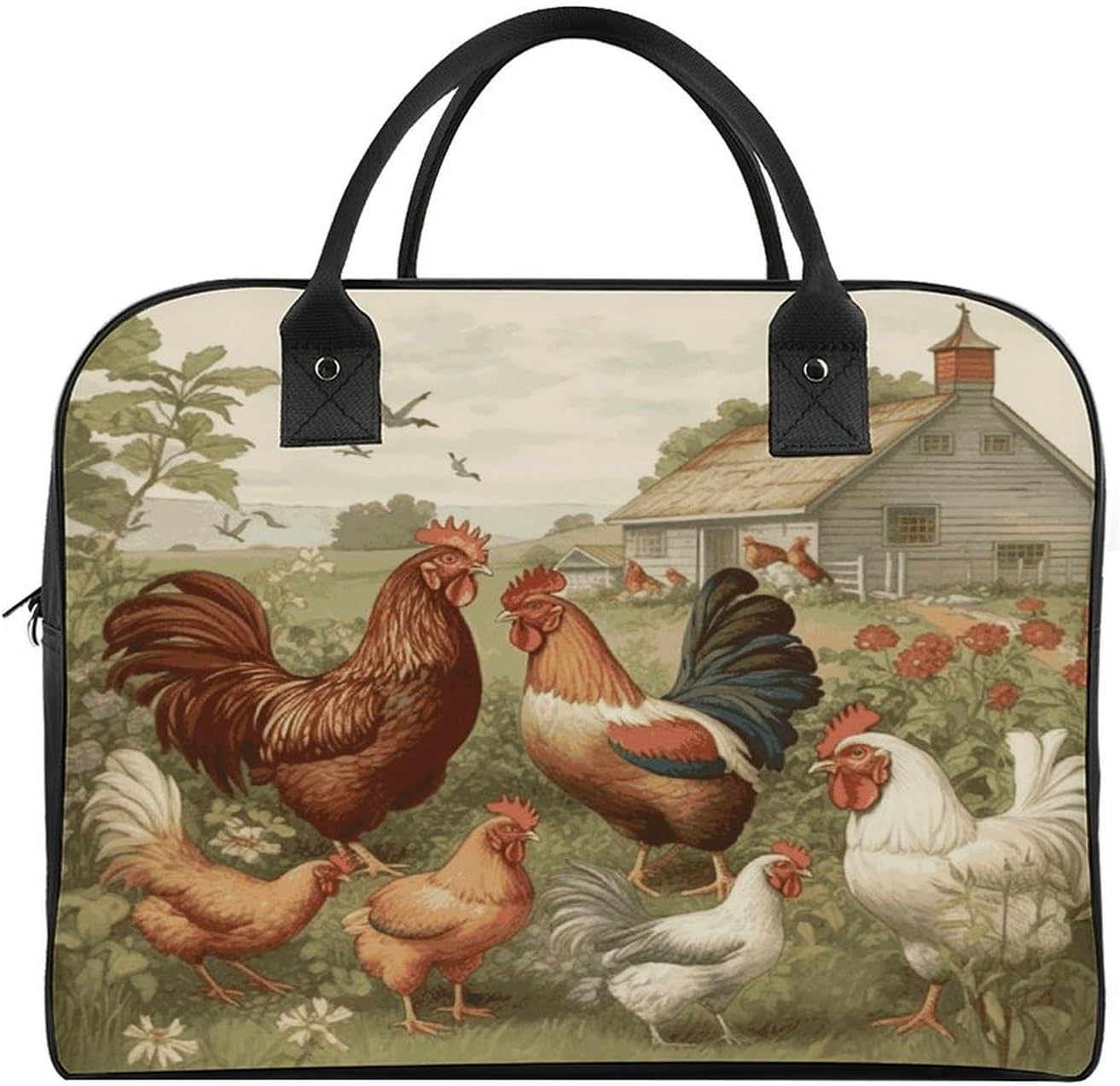 Chickens And Farm Tote Bag Laptop Bag Grocery Bags | Bag with Handle-Business Merch-Top 2 Zipper, Daily Essentials Shoulder Bag for women and men Fashion Carry on Bag
