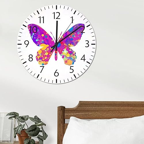 Miniatura 4 de ArogGeld Reloj de pared de PVC con números de mariposa de acuarela, 8.8 pulgadas, funciona con pilas, silencioso, sin tictac, brillante, sin marco,