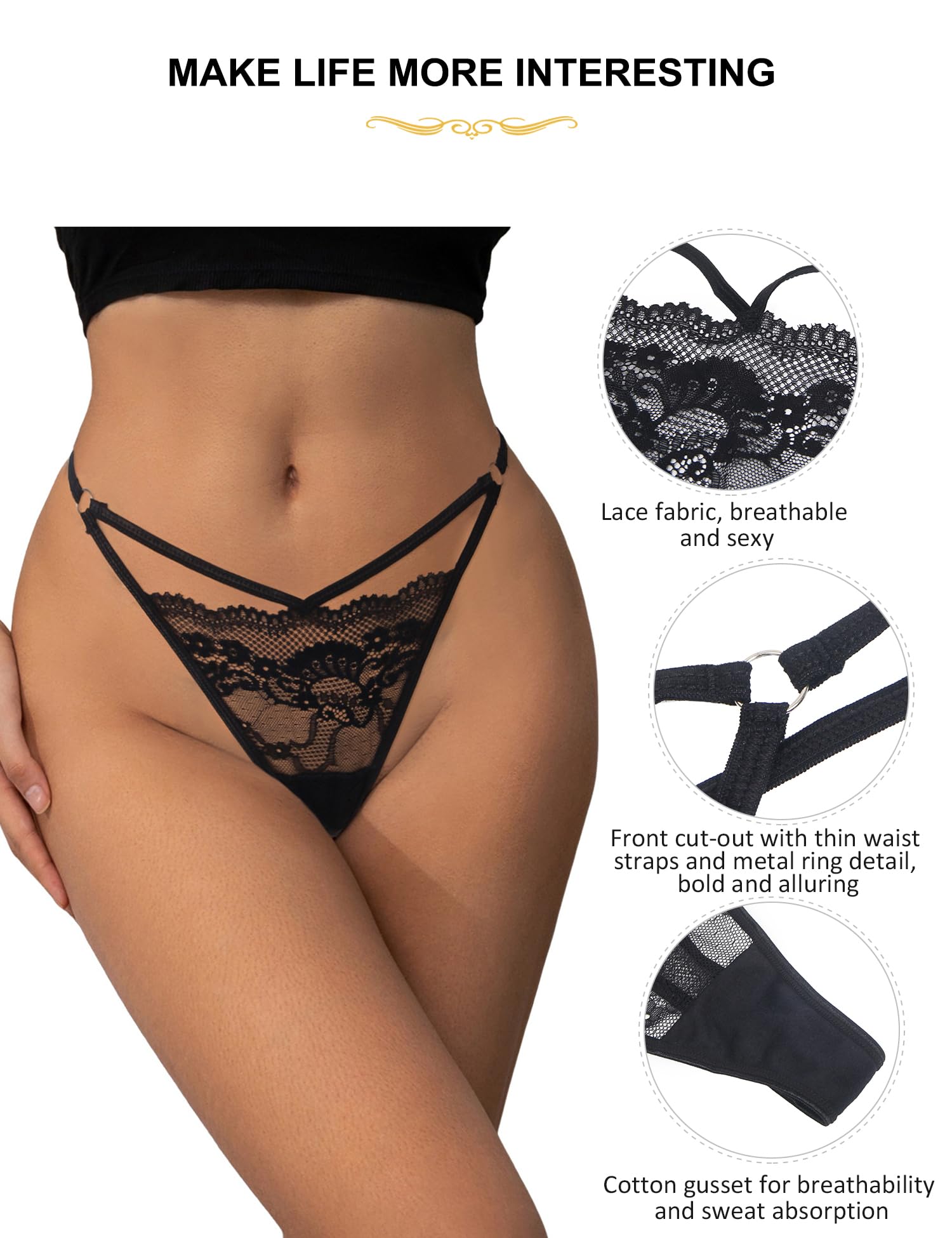 comeondear Damskie stringi koronkowe Mini stringi T z tyłu majtki z niskim stanem oddychające stringi wygodne stringi bikini plus size