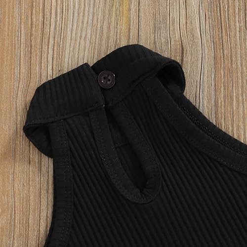 Miniatura 4 de TheFound Trajes de verano para niñas pequeñas, sin mangas, de punto acanalado, halter, pantalones cortos, ropa para recién nacidos, conjunto de 3