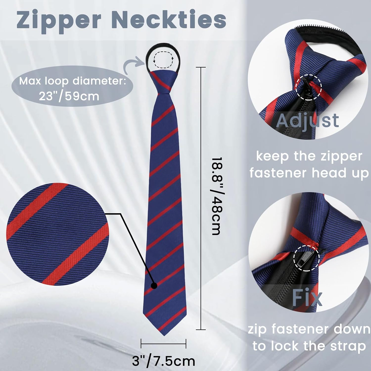 Mens Tie Pre-tied Adjustable Men's Neckties, Zipper Ties for Men Accessories Business Wedding Party (A/6pcs 02)