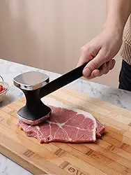 1 amaciador de carne de aço inoxidável – martelo resistente para frango, carne bovina, porco – cabo ergonômico e ferramenta de cozinha durável (prateado)