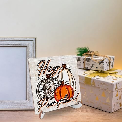 Miniatura 4 de Decoración de escritorio de calabaza de otoño, placa de madera con soporte de madera, Halloween, Acción de Gracias, rústica, granja, decoración del