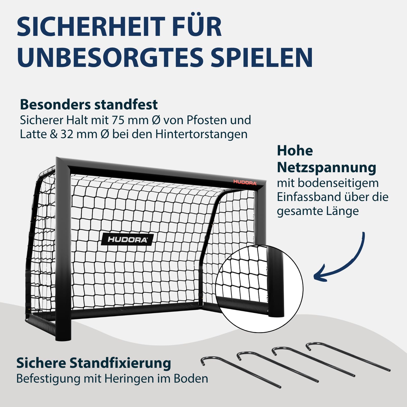 HUDORA Fußballtor Advanced – Outdoor Fußballtor mit robustem Stahlrahmen und wetterfestem Netz – schneller Aufbau Dank klick-System – stabiles Tor für Kinder, Jugendliche & Erwachsene – schwarz