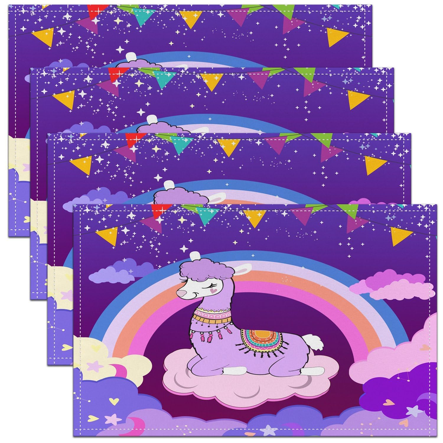 Homemissing Multicoloured 18 Llama Alpaca Table Mats Placemat 45X30cm Cute Llama Rainbow Placemats Set Of 4 For Kids Bohemian Placemats For Dining Table Indoor Outdoor Kitchen Magical Animal Table Place Mats