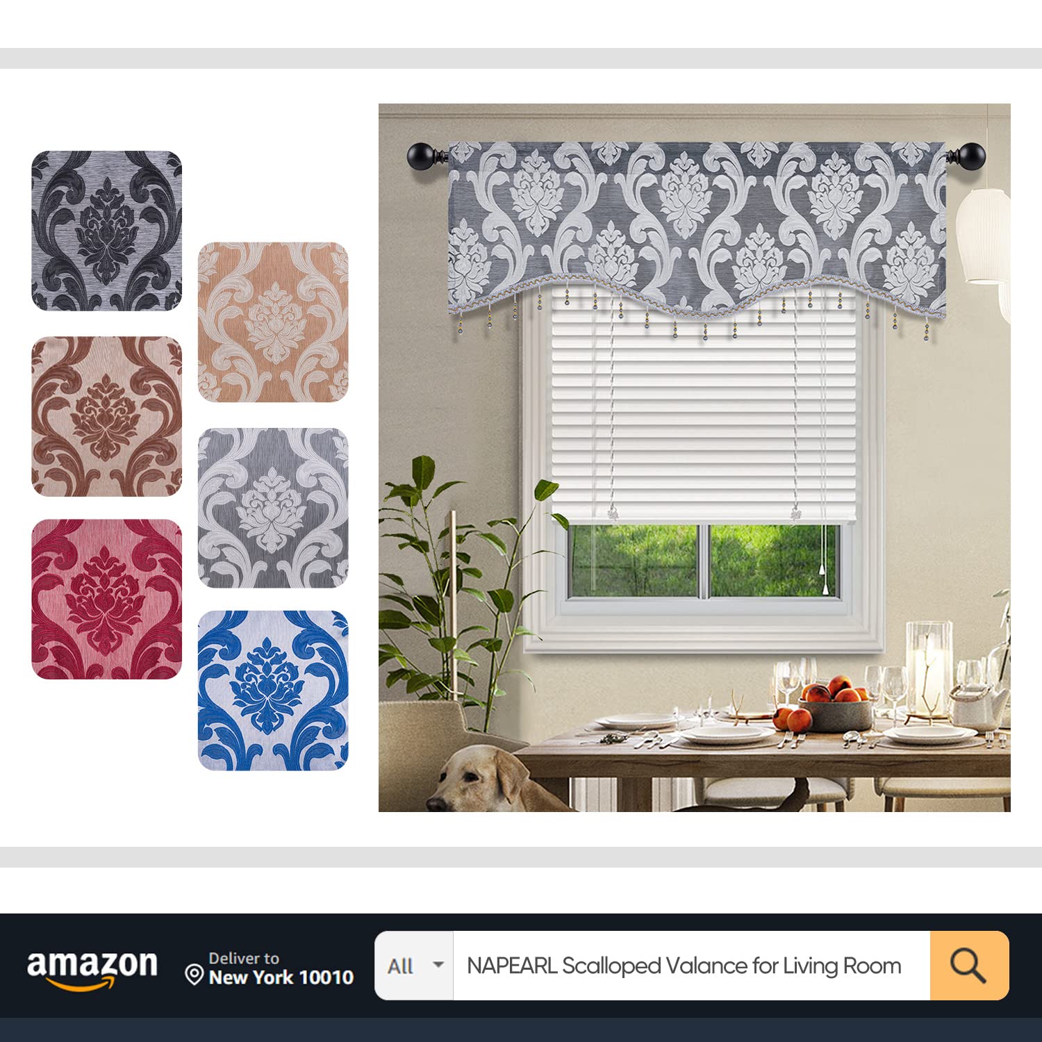 NAPEARL Cantonnières Grises pour fenêtres, Rideaux Jacquard Swag pour Salon, Rideaux Cascade damassés, cantonnière et guirlandes pour Chambre à Coucher, Cuisine (1 Panneau, 155 cm de Large)