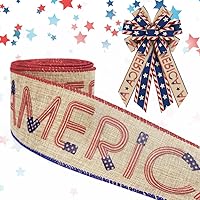Vista 10 de Threetols Cinta patriótica con borde de alambre de 2.5 pulgadas, 10 yardas, cinta con alambre de purpurina roja y azul para el Día de los Caídos