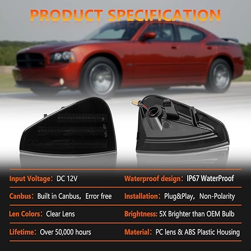 Miniatura 3 de 2 luces LED de esquina delanteras y laterales para Dodge Charger 2006 2007 2008 2009 2010 marcador lateral intermitente Lámparas de esquina para