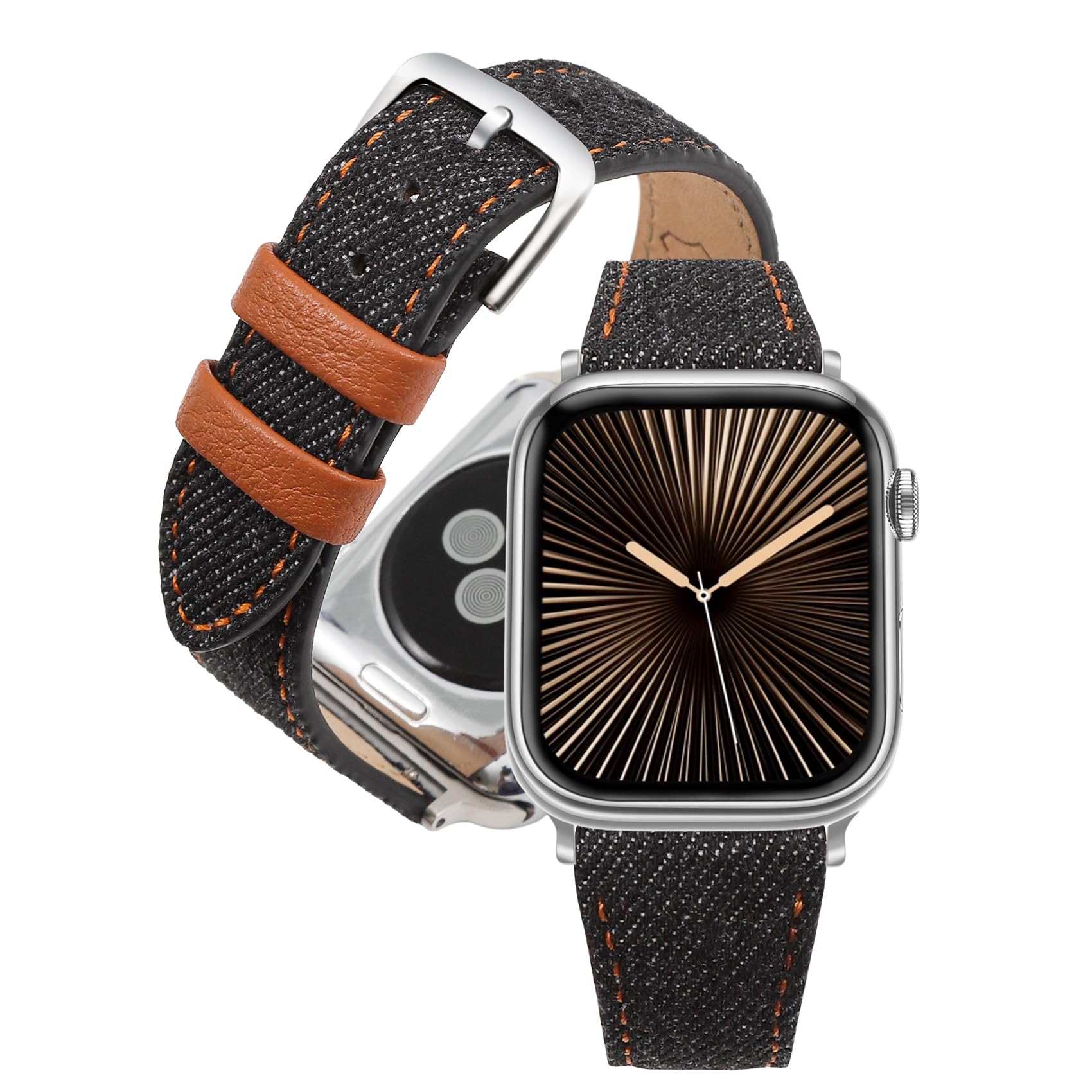 HANDODO Denim Band Women Soft Genuine Leather Lining for Apple Watch 49mm 46mm 45mm 44mm 42mm 40mm 41mm 38mm, Fashion Strong Strap Women for iWatch Series 10 9 8 7 6 5 4 3 2 1 SE Ultra2