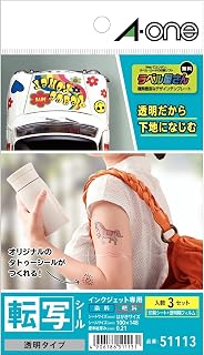 エーワン 転写 タトゥーシール 透明 はがきサイズ 3シート 51113