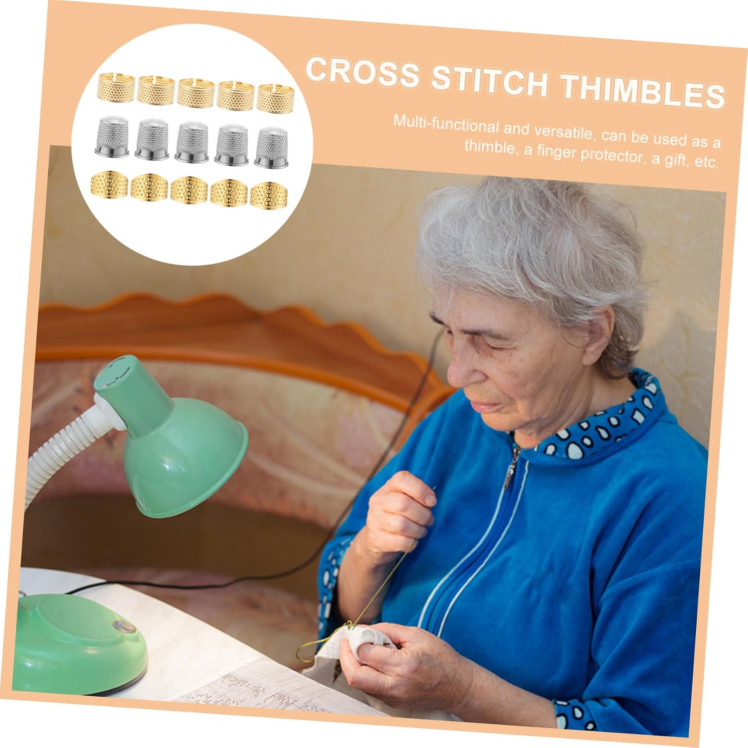 Veemoon 15pcs Adjustable Sewing Thimble Vintage Crochet Finger Protector Embroidery Thimble DIY Sewing Finger Protector
