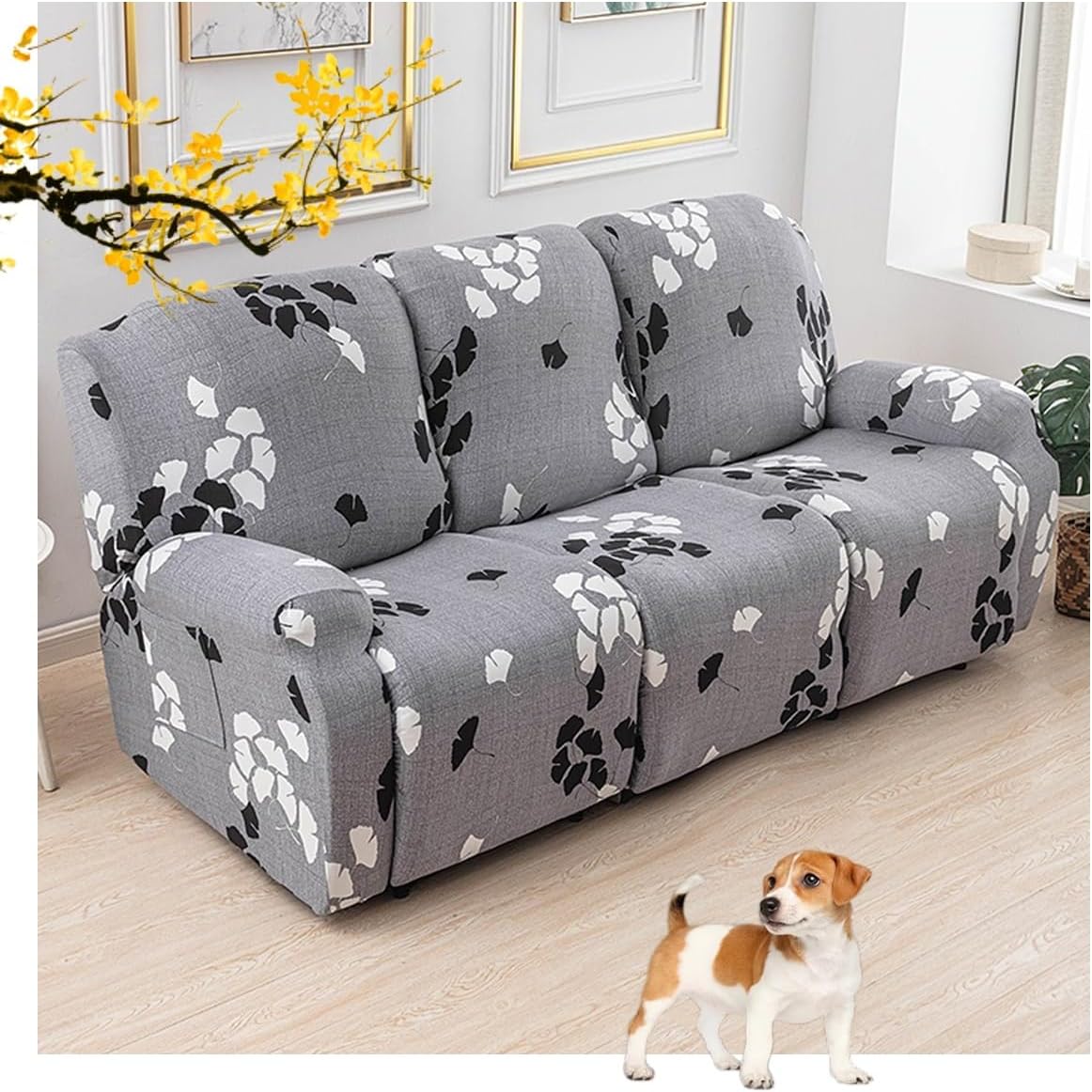1/2/3 Seater Recliner Sofa Seat Covers Fabric Stretchy 4/6/8-Pieces Couch Slipcover Armchair Cover Non-Slip Furniture Protector, Elastic Spandex Soft Recliner Chair Protectors with Side Pocket ( Color