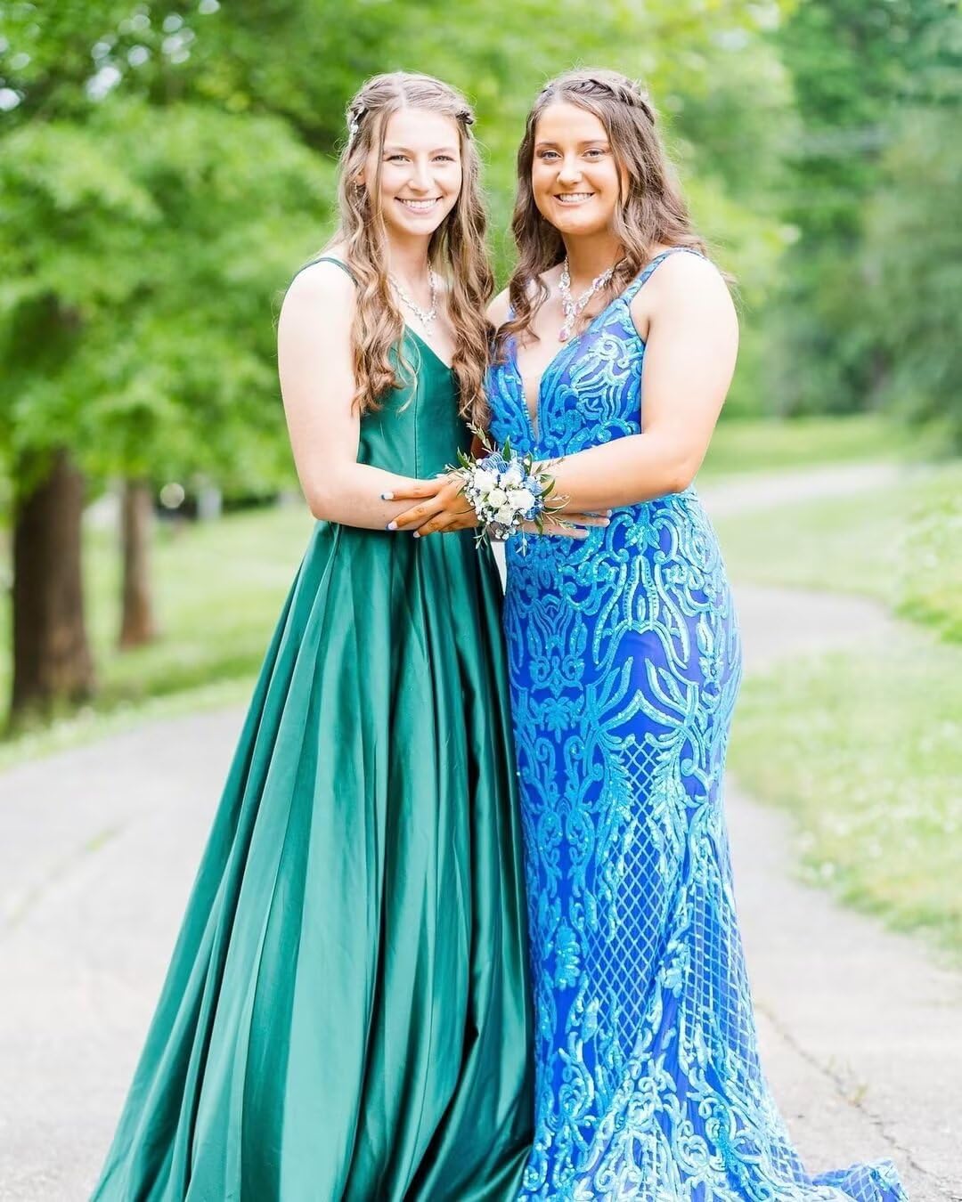 Sparkly Sequin Prom Dresses Long for Teens 2024 V Neck Mermaid Lace Formal Evening Gowns VS055