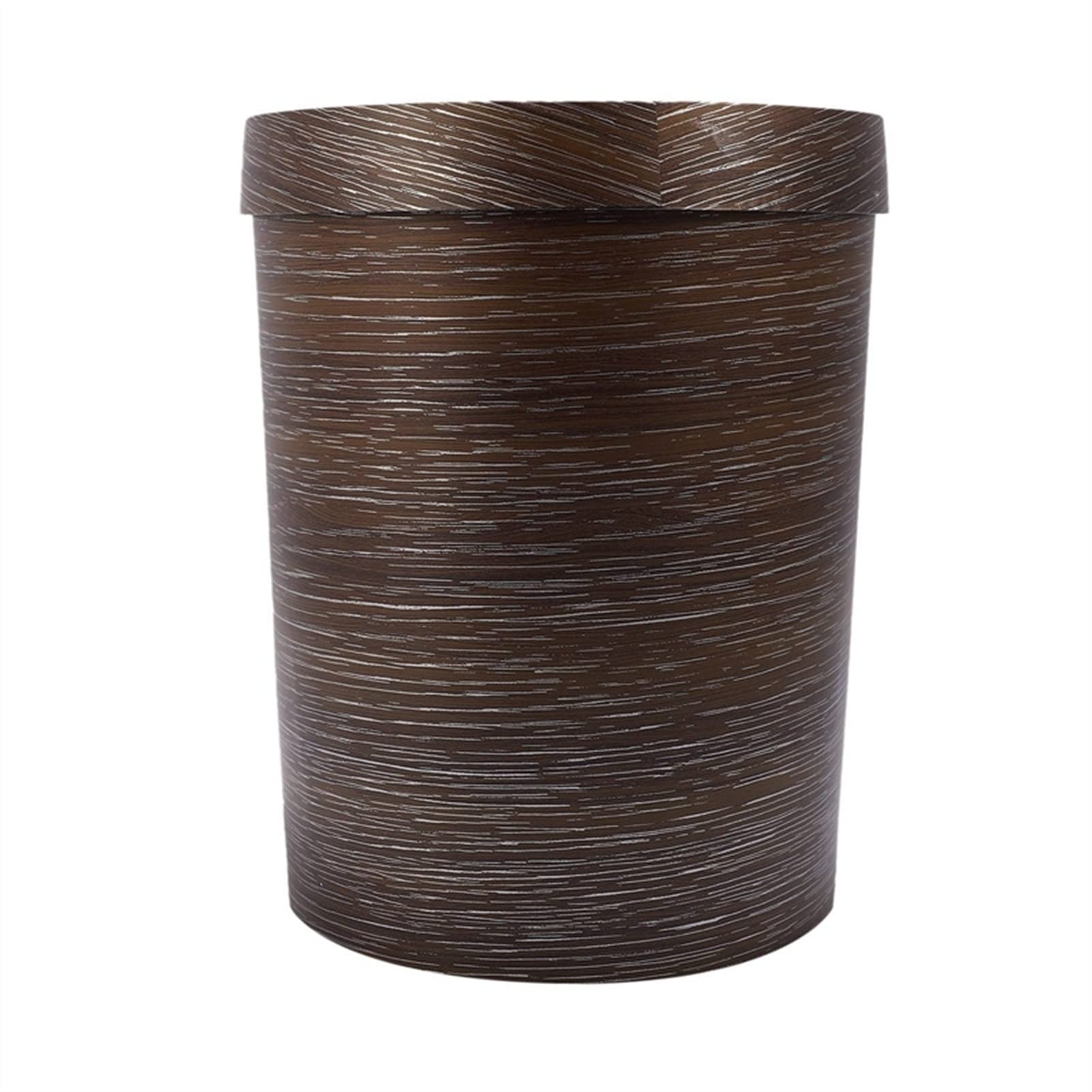 Poubelle effet bois chocolat de forme ronde sans couvercle avec anneau de serrage pour bureau