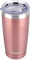 SUNWILL 20oz Insulated Travel Coffee Tumbler with Spill-Proof Lid - Stainless Steel Mug Keeps Hot 6+ Hrs, Cold 24 Hrs, Rose Gold