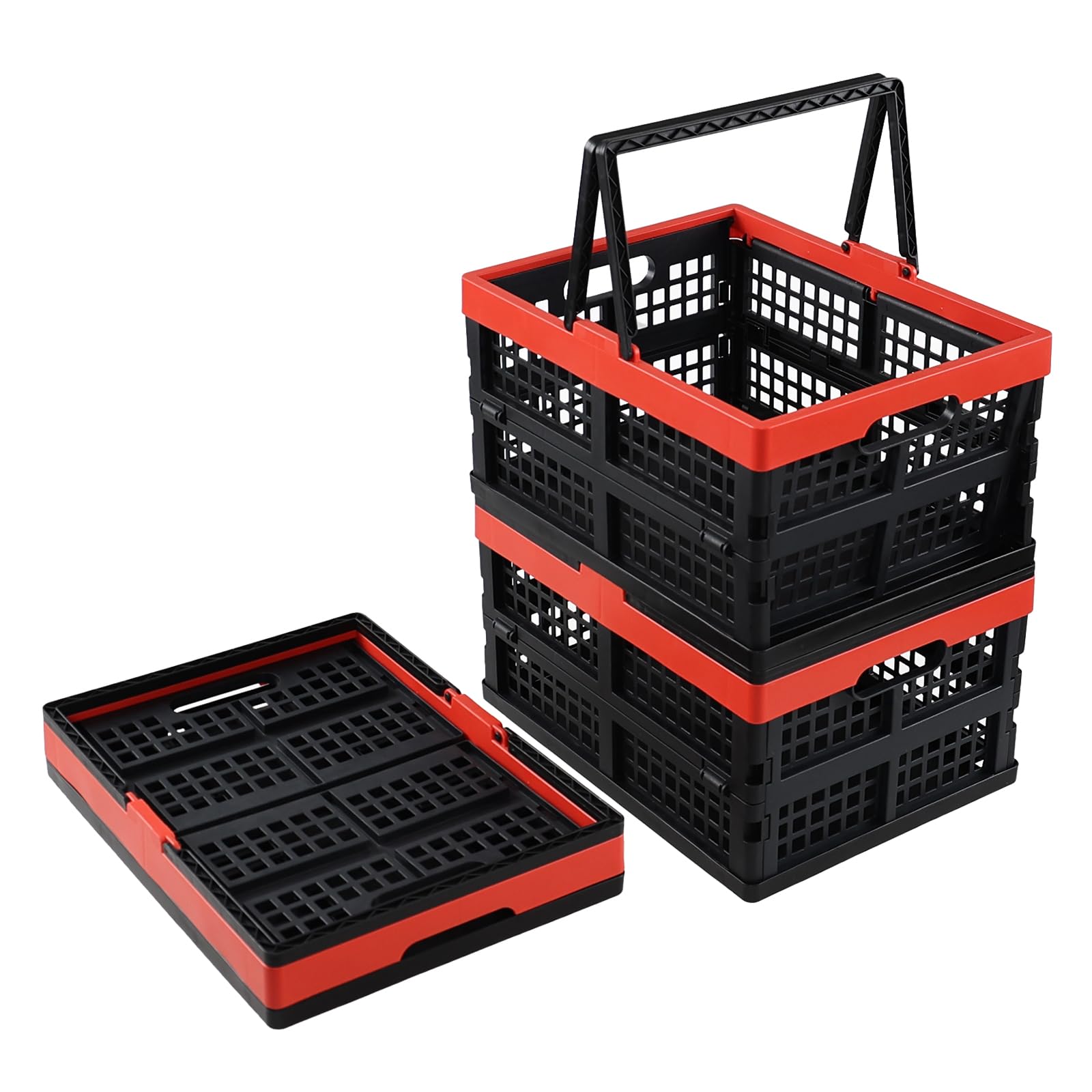 Yuright 15 L Collapsible Crate with Handles, 3 Pack Plastic Shopping Baskets, Black