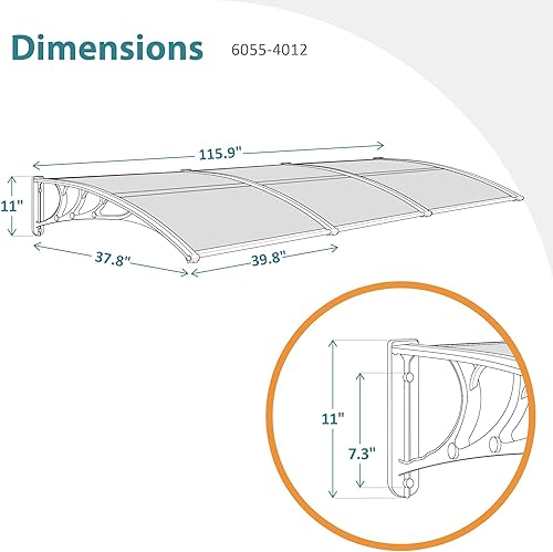 Miniatura 33 de MCombo Toldo para ventana de 39.8 x 37.8 pulgadas, para exteriores, de policarbonato, para patio, 6055-4040 (tablero gris con soporte negro)