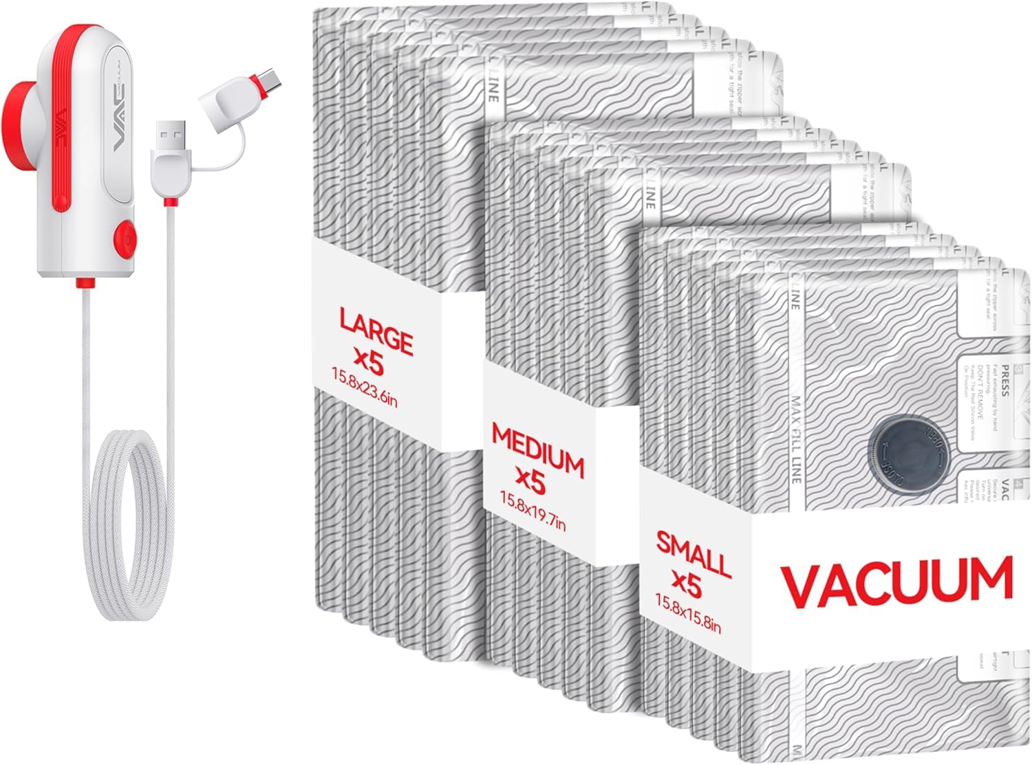 VACKFOX vakuum koffer mit pumpe mit USB- und Type-C-Pumpe,für Reise- und Haushaltskleidung sowie Decken