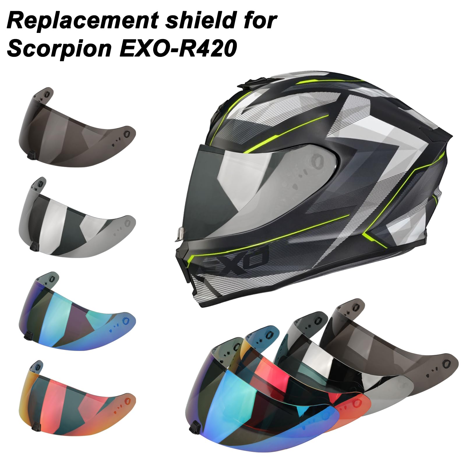 LKV R420 Helmet Visor Replacement - R420 Motorcycle Helmet Visor UV Protection Anti-Scratch Face Shield for R420 (Chrome Green Mirror)