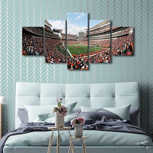 Vista 357 de Cuadros de estadios deportivos de fútbol americano de Minnesota, cuadros de vikingos, 5 paneles, lienzo para pared, arte de pared del estadio