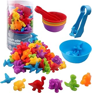 CYZAM Counting Dinosaurs Matching Game with Sorting Cups, Montessori Sorting & Counting Toys, Preschool Color Learning Toys for 3 4 5 Years Old Girls Boys, STEM Educational Toy for Toddler (48 Dinos)