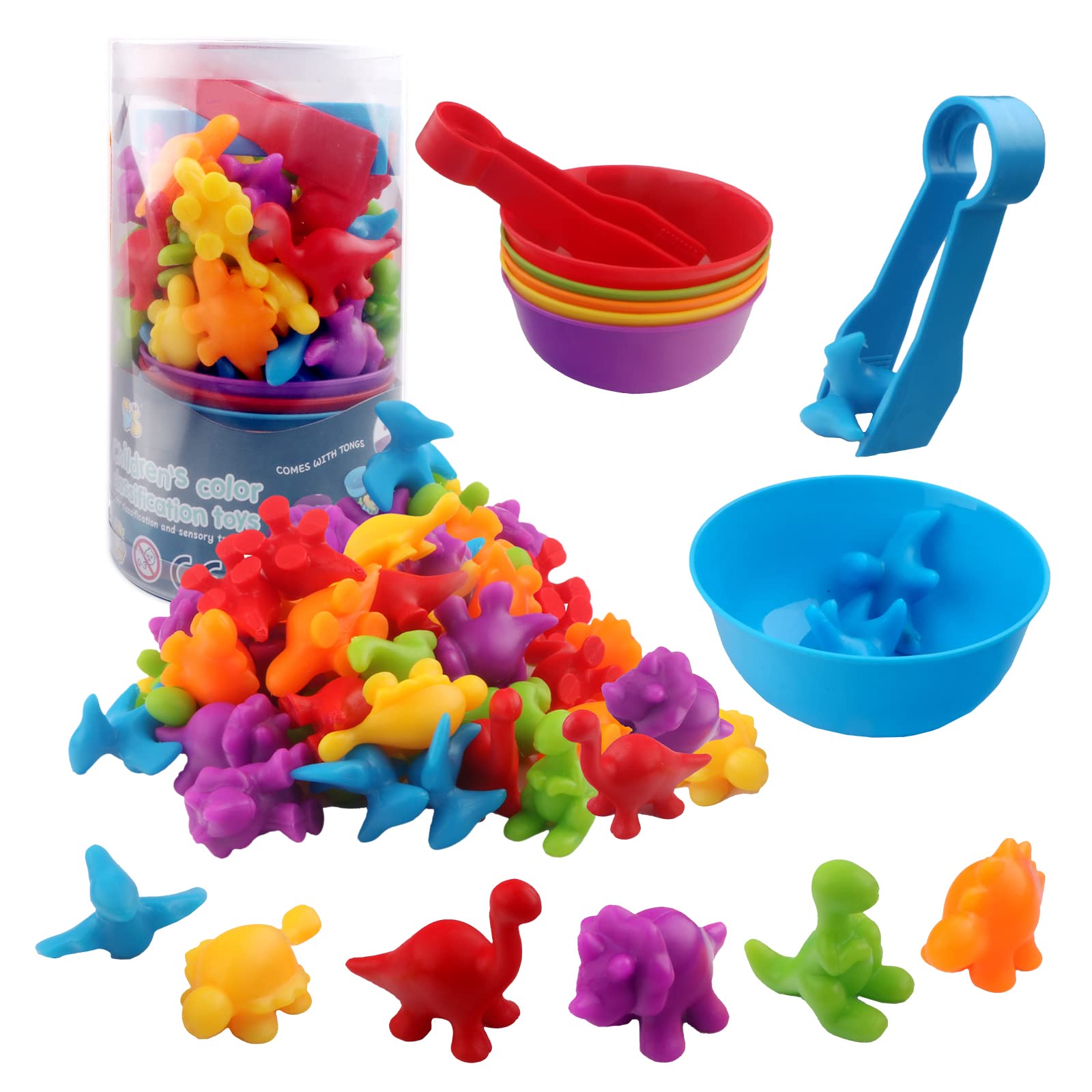 GIGITIGER Counting Dinosaurs Matching Game with Sorting Cups, Montessori Sorting & Counting Toys, Preschool Color Learning Toys for 3 4 5 Years Old Girls Boys, Educational Toy for Toddler (Dino)