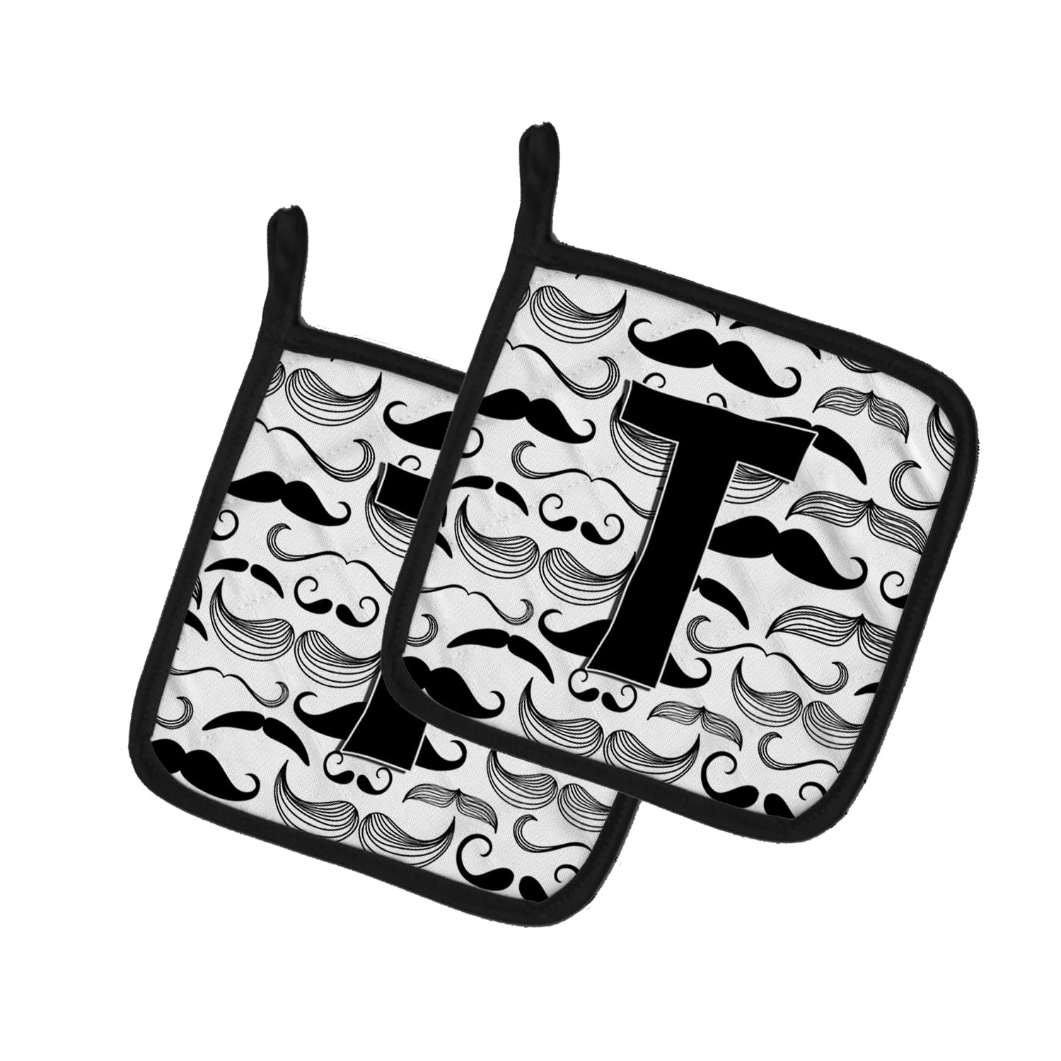 Soportes para ollas con inicial de bigote letra T, juego de tela multicolor