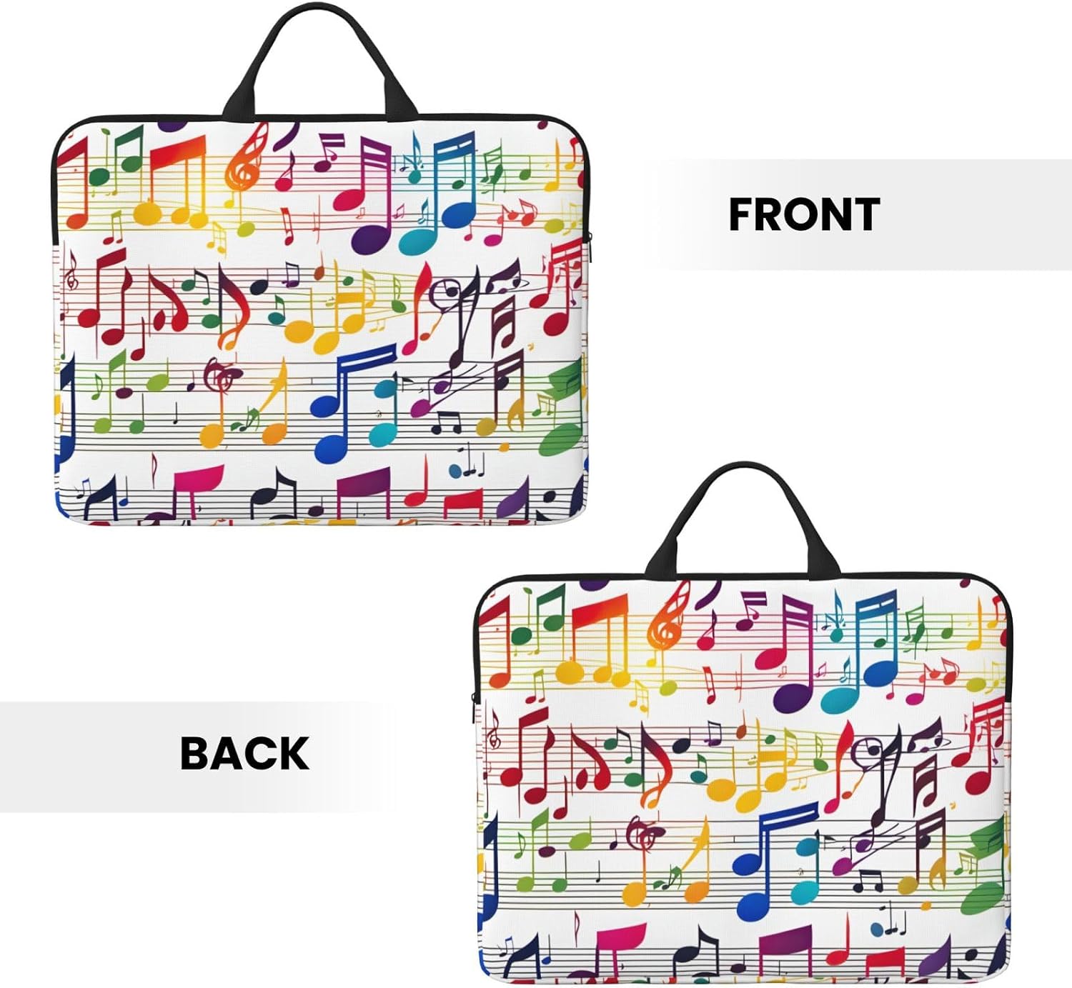 Colorful Music Notes Print Laptop Case Sleeve Waterproof Notebook Bag for School Office Business Trips Work image 3