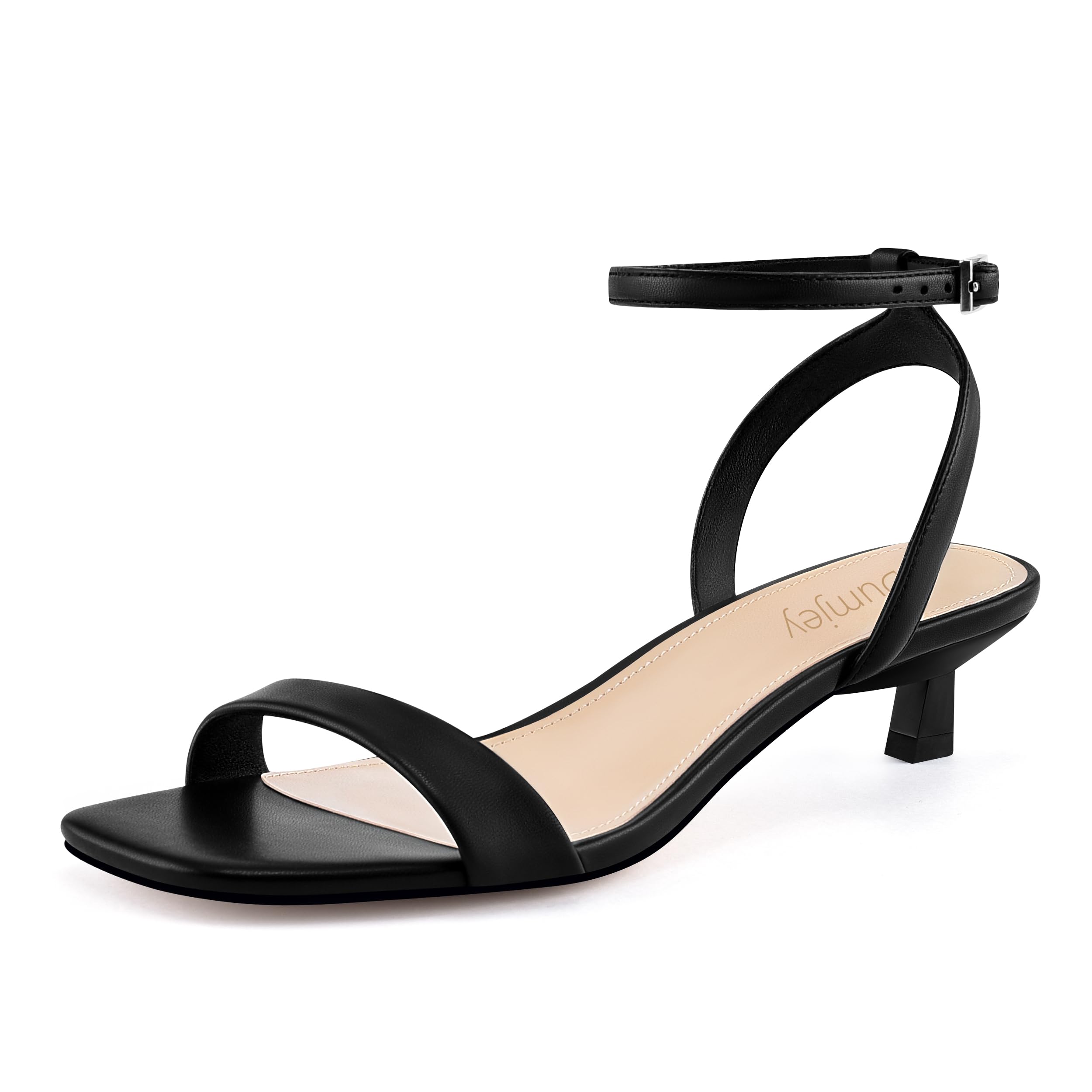 Dumjey Women Kitten Heel Sandals Ankle Strap Heeled Sandals Square Open Toe Dress Wedding Party Shoes