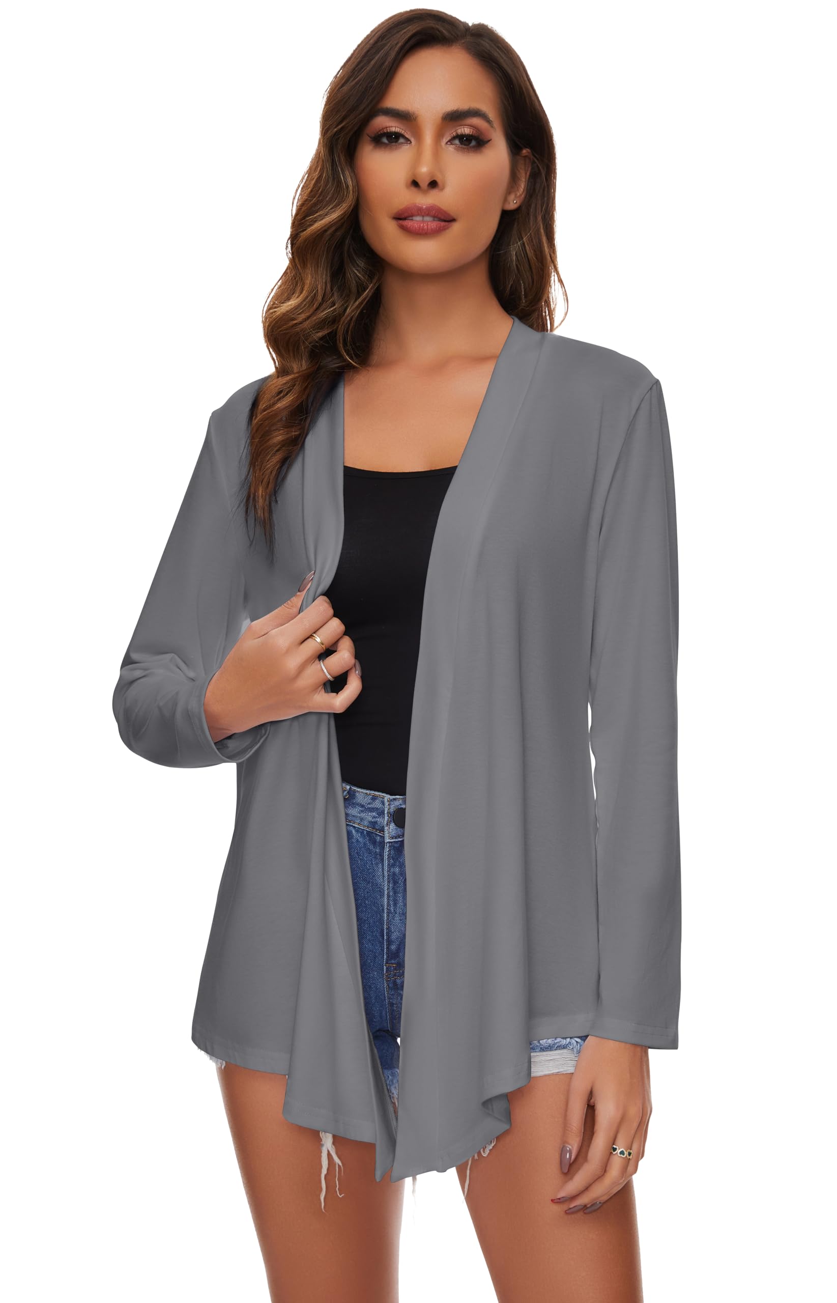 Cardigan Donna Lungo Giacca Leggero Maniche Lunghe Aperto Davanti Elegante Cardigan Orlo Irregolare