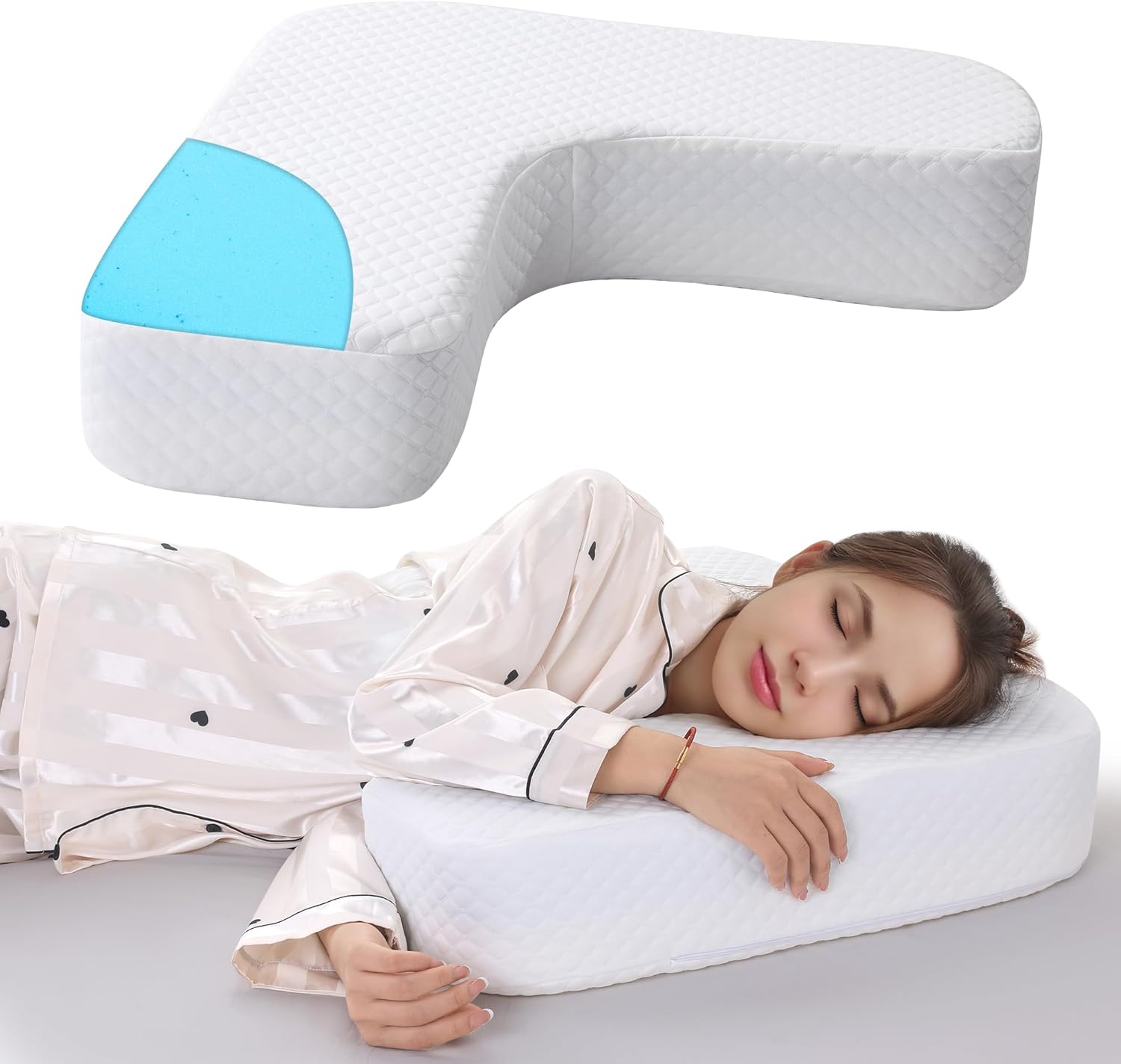 ROYALAY Shoulder Pillow for Shoulder Pain, Memory Foam Side Sleeper Pillow for Shoulder Pain Relief, L Shaped Arm Pillows for Adults with a Removable Cover