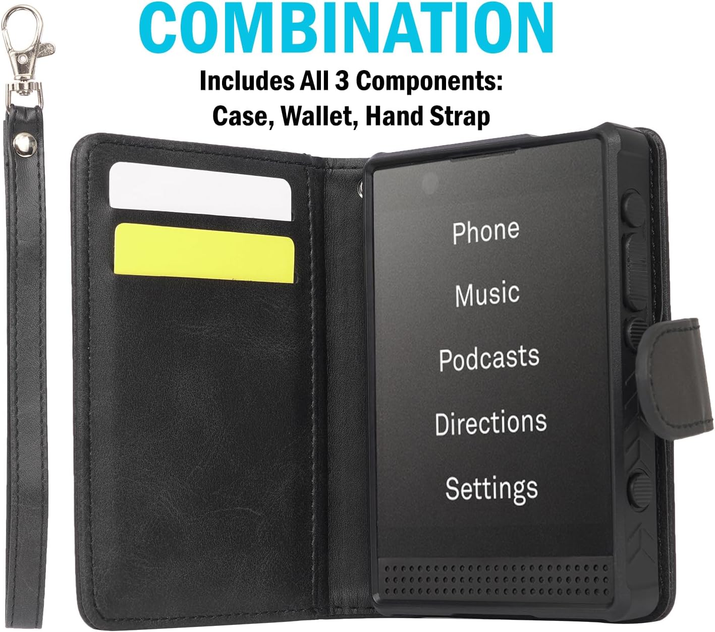 Case and Wallet Combo for Light Phone III, Nakedcellphone Rugged Cover (Compatible with MagSafe) and Bifold Credit Card Holder - Matte Black