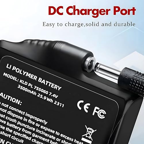 Vista 2 de Baterías de polímero de litio de 7.4V 3500mAh - 2 piezas de baterías eléctricas recargables de Li-Polímero para guantes, calcetines y sombreros