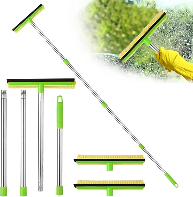 YAYODS 4 Feet Window Squeegee Cleaner, 2 in 1 Window Cleaning Equipment with Extension Pole, Telescopic Window Washing Kit for High Window