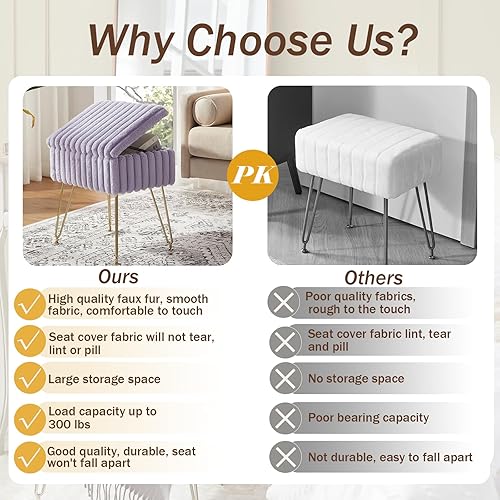 Miniatura 5 de Taburete de tocador con almacenamiento, taburetes de piel sintética para maquillaje de tocador, taburete otomano con 4 patas de metal, sillas de