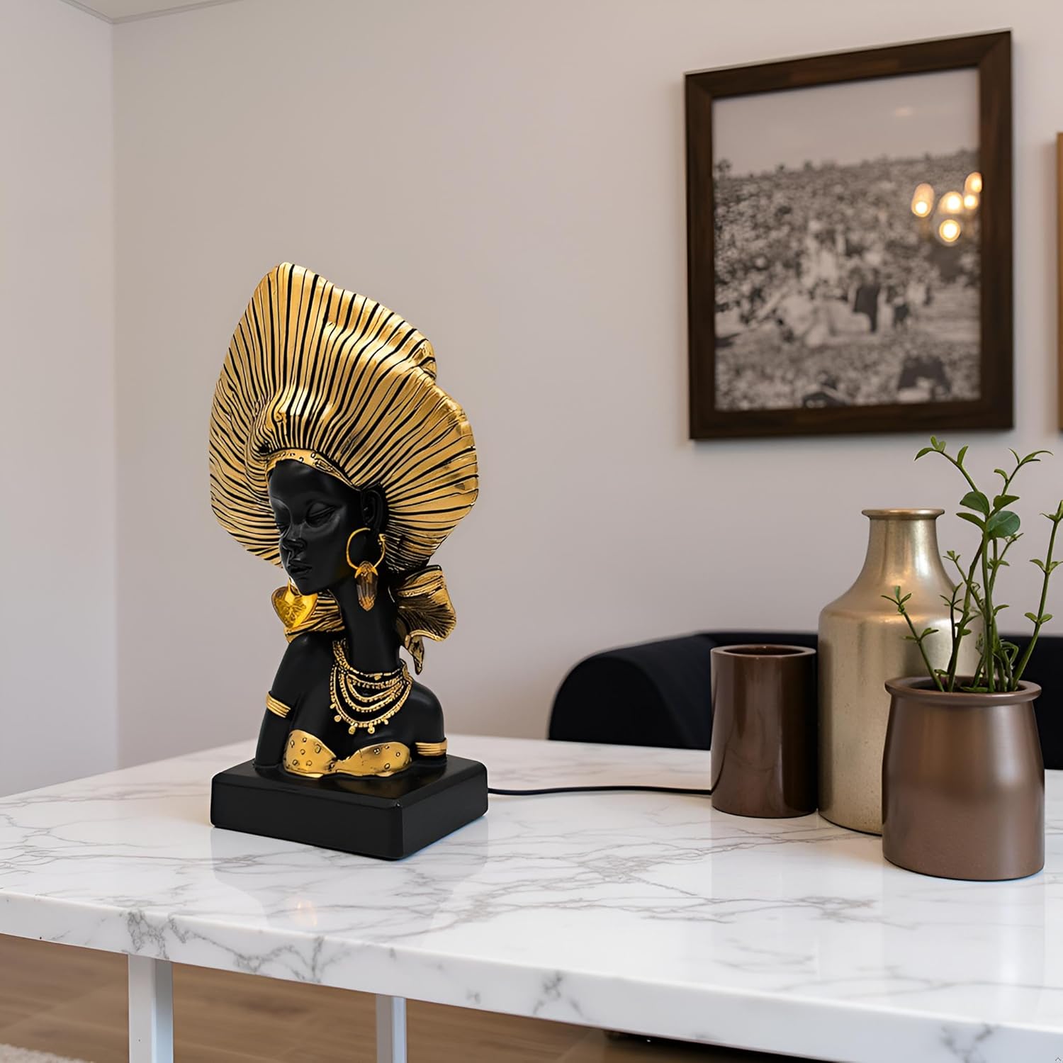 African American Figurines and Statue - African Statue for Home Decor Accent - Tribal Woman Sculpture Decor for Living Room - Vintage Bust Coffee Table Centerpiece - Image 4