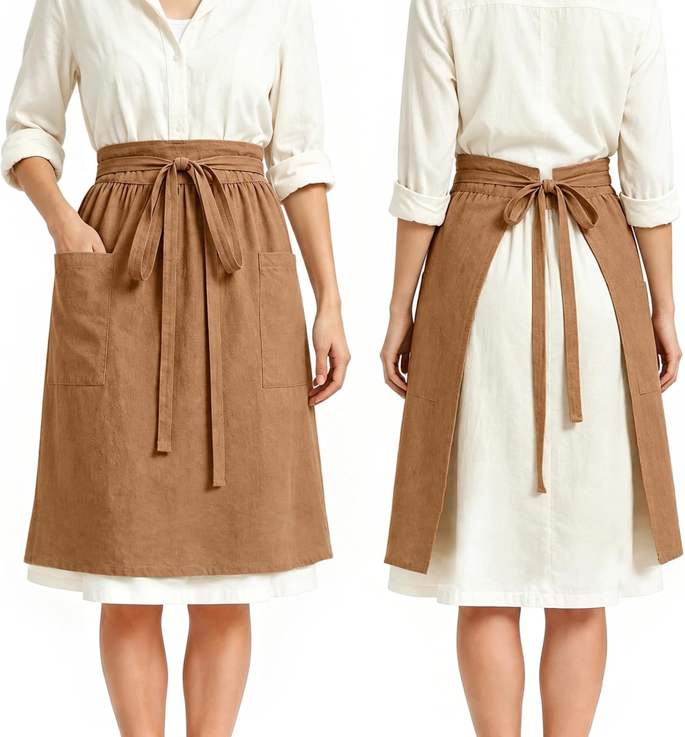 Linen Half Waist Apron for Women with Pockets Pioneer Aprons 2 Size