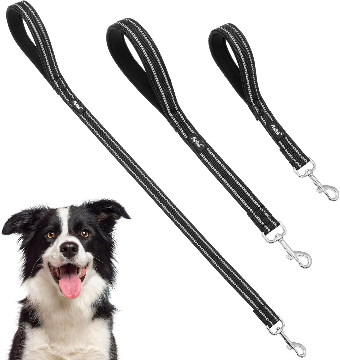 PUPTECK Reflective Short Dog Leash – 3 Packs 2.5ft/ 1.5ft/ 1ft Nylon Dog Leash with Strong Clip, and Soft Padded Handle, Durable Training Leash for Small Medium Large Dogs Cats Walking Outside