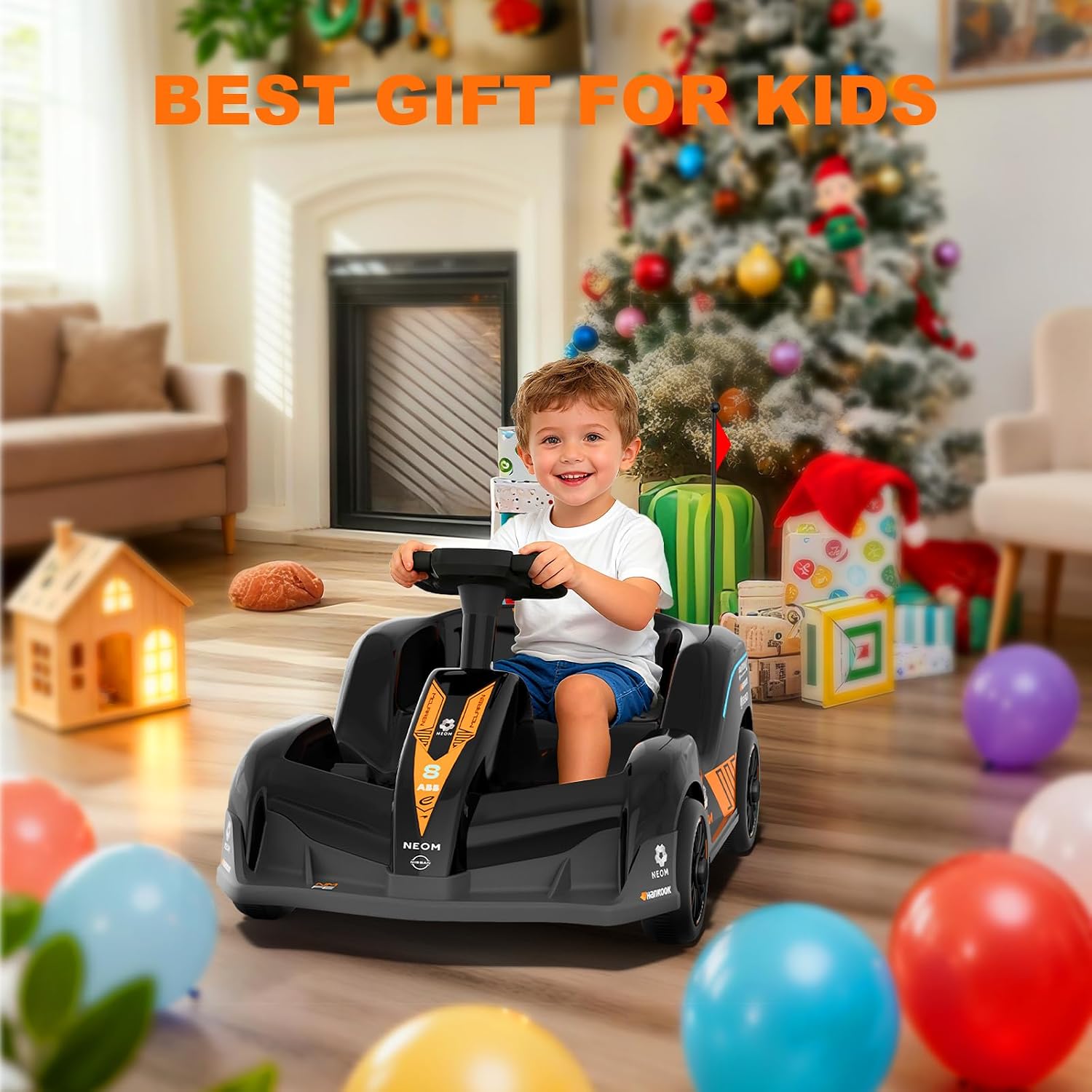 12V Electric Go Kart for Kids, Ride on Car Toys for Toddlers 1-3, Battery Powered Kart with Remote Control, Bluetooth, Story, Music, Ride on Cart for Boys Girls