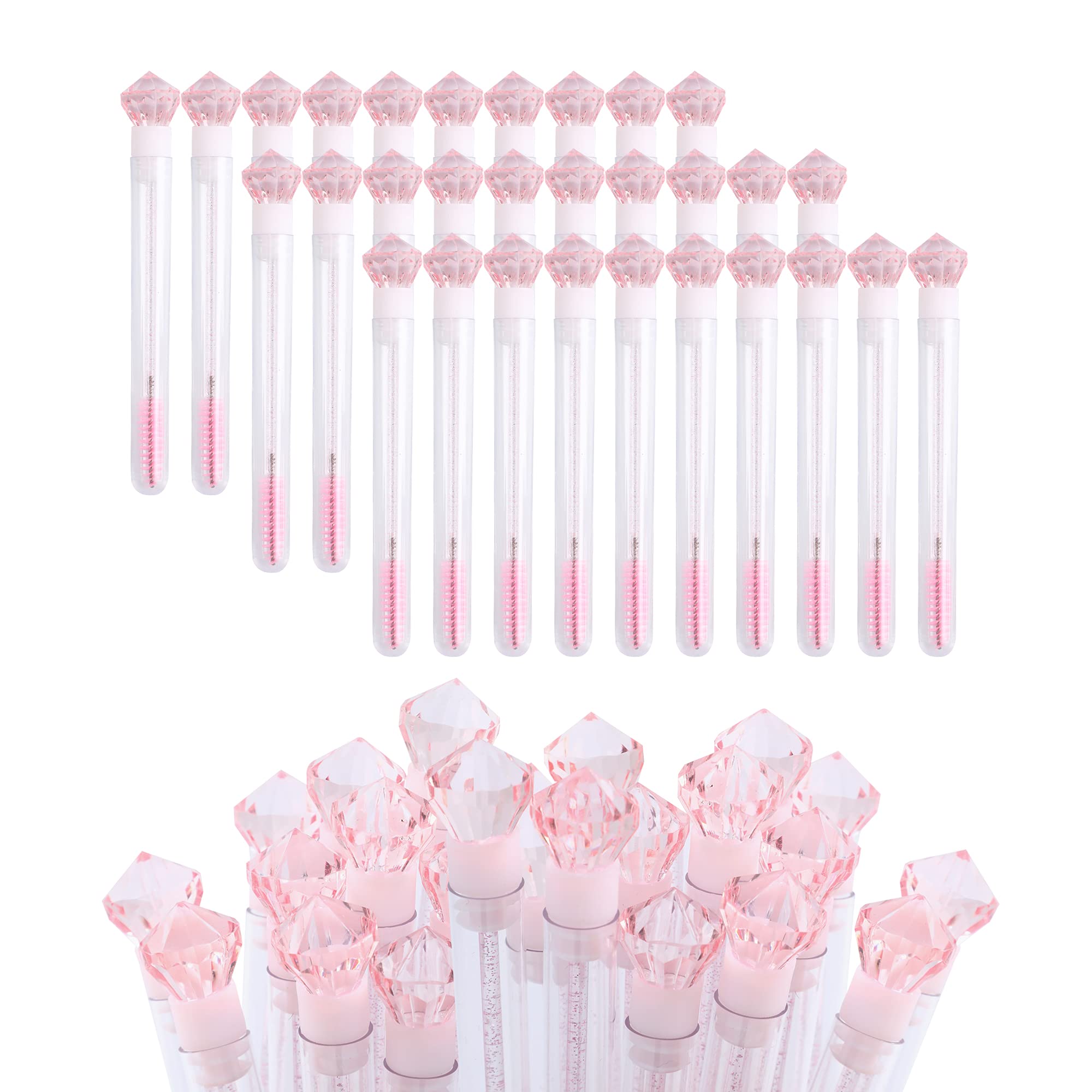 60 Pcs Pink Diamond Disposable Mascara Brushes Eyelash Spoolies Makeup Brush Mascara Wand in Sanitary Tube Lash Supplies