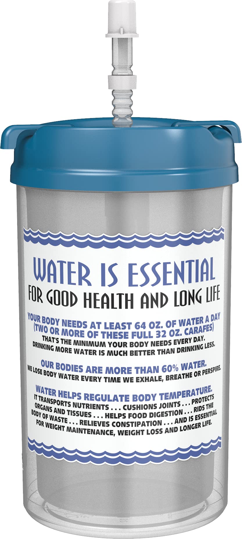 Amazon.com | Mugs N Coffee 32 oz Travel Mug  Pearl Blue Water is Essential  Hospital Mug  Double Wall Insulated, Large Handle  BPA-Free,  Leak-Resistant  Includes Lid and Straw