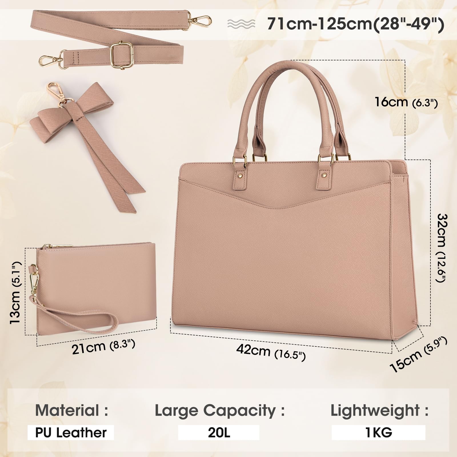 RAINSMORE Borsa da Lavoro Donna con Pochette Borsa Porta PC 15,6 Pollici Grande Borse a Mano Pelle PU Borse Messenger per Affari Ufficio Università
